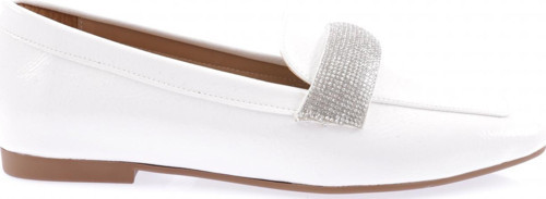 Kadın Silver Taş Tokalı Loafer Beyaz Kırışık Rugan 61112534