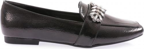 Kadın Kristal Taşlı Tokalı Loafer Siyah Kırışık Rugan 61192534