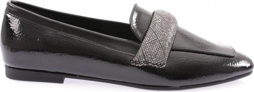 Kadın Silver Taş Tokalı Loafer Siyah Kırışık Rugan 61112534