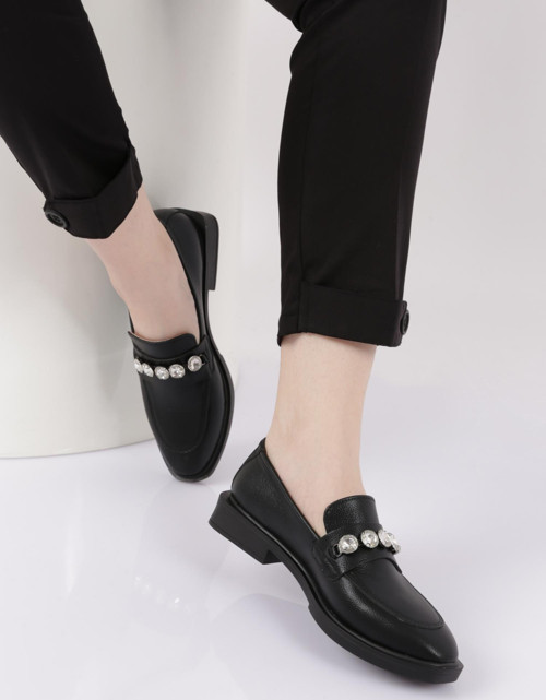 Kadın Taşlı Loafer Ayakkabı Siyah Rolax 32321097