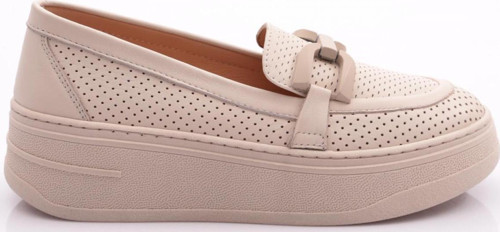 Kadın Metal Tokalı Loafer Ayakkabı Ekru 5912678