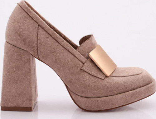 Kadın Topuklu Loafer Ayakkabı Vizon Süet 214914535