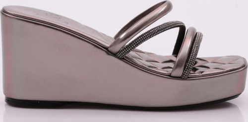 Kadın Dolgu Taban Silver Taşlı Terlik Platin 9413414