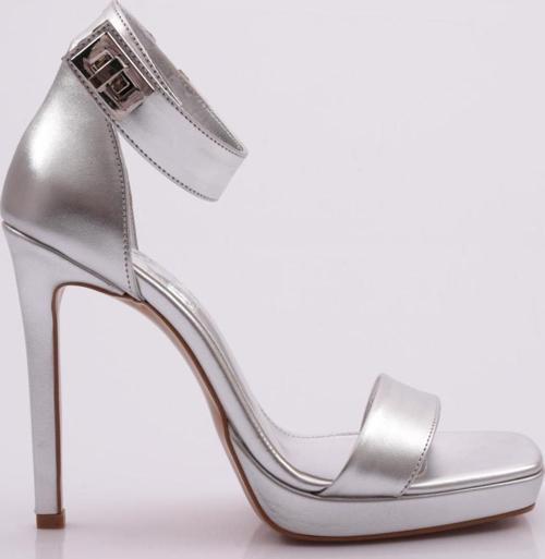 Kadın Bilekten Bağlama Topuklu Ayakkabı Gümüş Metalik 21353327