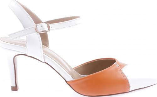 Kadın Bilekten Bağlı İnce Topuklu Ayakkabı Beyaz Turuncu 22212821
