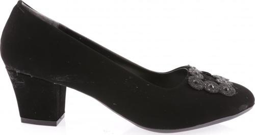 Kadın Küt Burun Kristal Kare Tokalı Topuklu Ayakkkabı Siyah Velvet 3432328