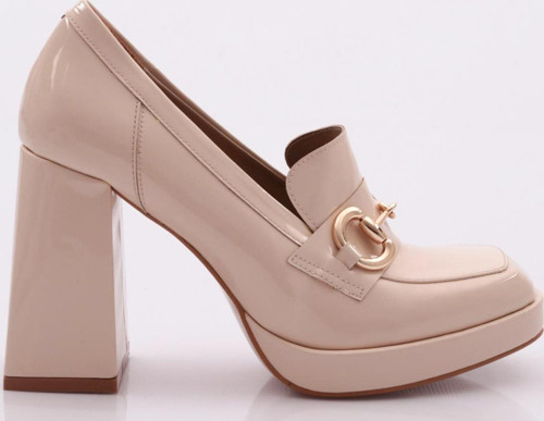 Kadın Topuklu Loafer Ayakkabı Bej Rugan 4912535