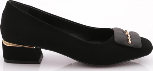 Kadın Kare Tokalı Topuklu Ayakkabı Siyah Velvet 59972534