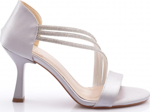 Kadın Taş Süslemeli Topuklu Ayakkabı Gümüş Saten 10313534