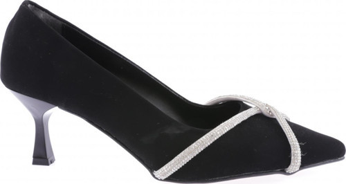 Kadın Silver Taşlı Bantlı Topuklu Ayakkabı Siyah Velvet 1612572674
