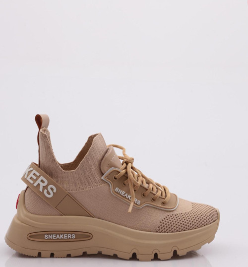 Kadın Arkası Yazı Lastikli Sneaker Bej 1823363