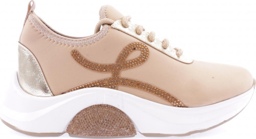 Kadın Bağcıklı Yan Sılver Taşlı Strech Kalın Taban Sneakers Ayakkabı Nude 21243137