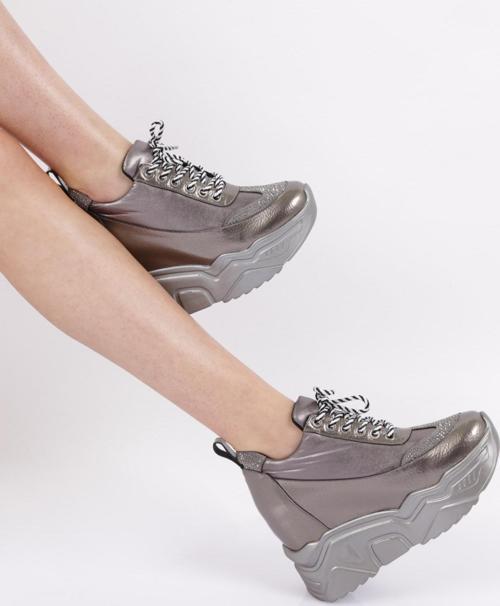 Kadın Kalın Taban Silver Taşlı Sneakers Ayakkabı Platin 21533136