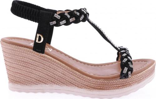 Kadın Dolgu Taban T-Strap Boncuk Taşlı Arkası Lastikli Sandalet Siyah 21622328