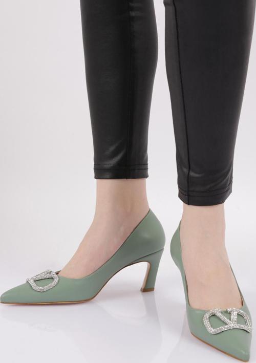 Kadın Sivri Burun Tokalı Stiletto Ayakkabı Yeşil 284421085
