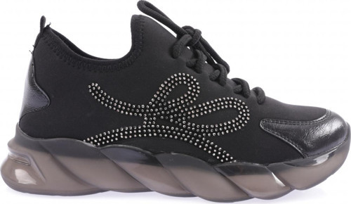 Kadın Strech Detaylı Silver Taşlı Bağcıklı Sneakers Ayakkabı Siyah 3293137