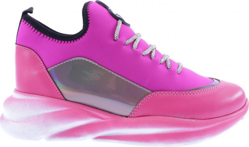 Kadın Kalın Taban Strech Detaylı Silver Taş Bağcıklı Sneakers Ayakkabı Fuşya 4263137