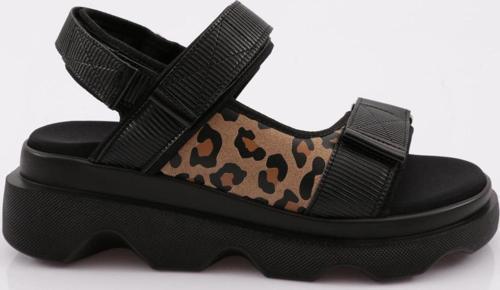 Kadın Leopar Desenli Kalın Taban Sandalet Siyah Leopar 46383138