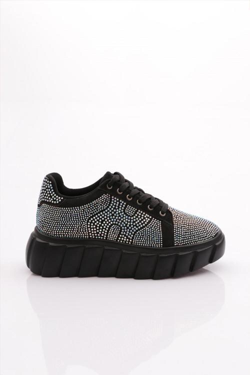 Kadın Bağcıklı Kalın Taban Sneaker Ayakkabı Siyah Siyah 61233410