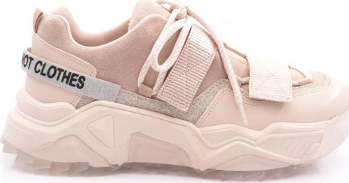Kadın Mega Kalın Taban Simli Cırtlı Sneakers Ayakkabı Bej Bej Rugan 762513138