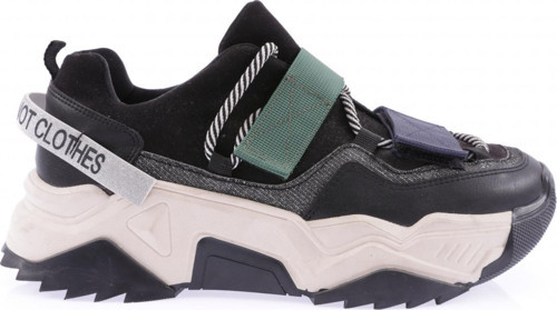 Kadın Mega Kalın Taban Simli Cırtlı Sneakers Ayakkabı Siyah Multi 762513138