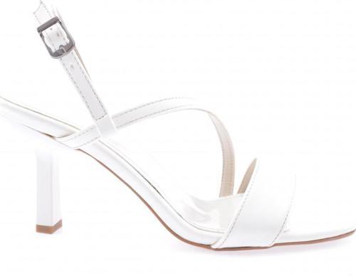 Kadın Kare Burun Çapraz Bantlı Topuklu Sandalet Beyaz Rugan 8163275