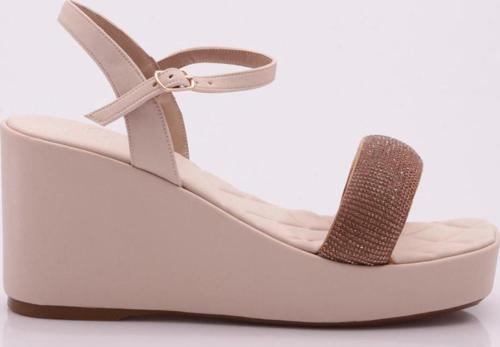 Kadın Dolgu Taban Silver Taşlı Bantlı Sandalet Bej Scuba 9463414