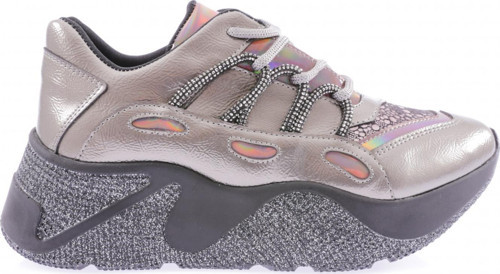 Kadın Kalın Taban Tsilver İp Taşlı Sneakers Ayakkabı Platin Baskılı 10272692