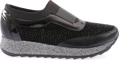 Kadın Kalın Taban Silver Taşlı Sneakers Ayakkabı Siyah 112130142674