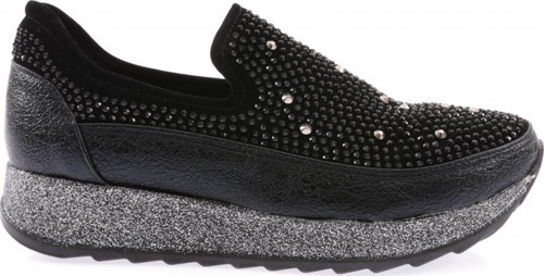 Kadın Kalın Taban Kristal Taşlı Sneakers Ayakkabı Siyah 112130162674
