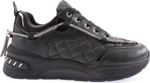 Kadın Silver Taş İp Detaylı Bağcıklı Sneakers Ayakkabı Siyah Kapitone 1232831