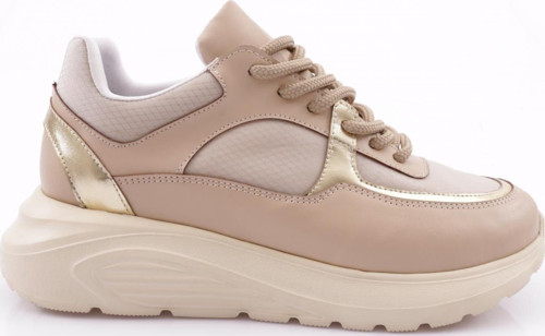 Kadın Kalın Taban File Detaylı Sneakers Ayakkabı Bej 15299793118