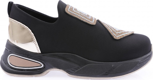 Kadın Strech Taş Motifli Mega Kalın Taban Sneakers Ayakkabı Altın 237213116