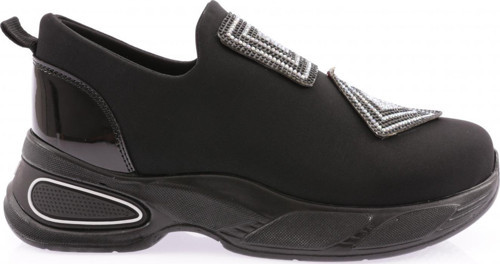 Kadın Strech Taş Motifli Mega Kalın Taban Sneakers Ayakkabı Siyah 237213116