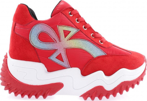 kadın Mega Kalın Taban Simli Sneakers Ayakkabı Kırmızı 3632831
