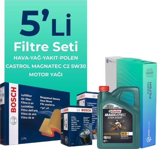 Citroen C3 1.6 Dizel Filtre Bakım Seti Castrol Motor Yağlı (2016-2022) 5 Li