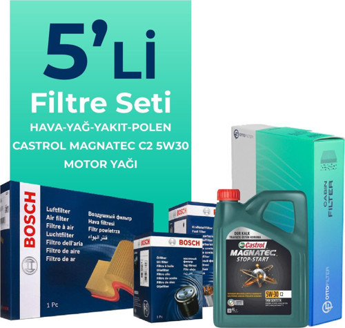 Peugeot 208 1.4 Dizel Filtre Bakım Seti Castrol Motor Yağlı (2012-2016) 5 Li