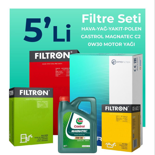 Peugeot 208 1.6 BlueHDi Dizel Filtre Bakım Seti Castrol Motor Yağlı (2016-2019) 5 Li