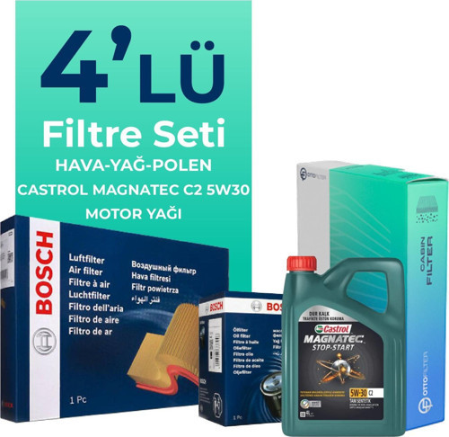 Citroen C4 Cactus 1.6 BlueHdi Dizel Filtre Bakım Seti Castrol Motor Yağlı (2014-2020) 4 Lü