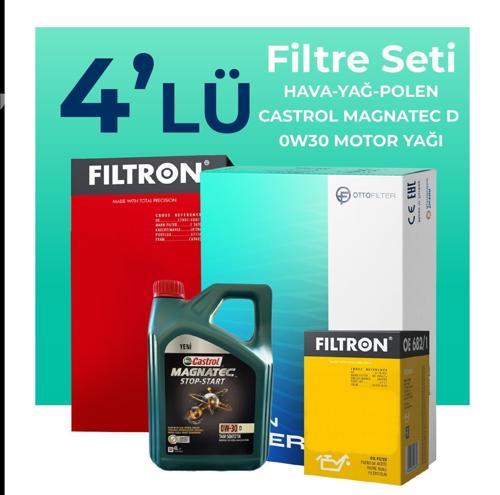 Peugeot 308 1.6 Benzin THP Filtre Bakım Seti Castrol Motor Yağlı (2008-2014) 4 Lü