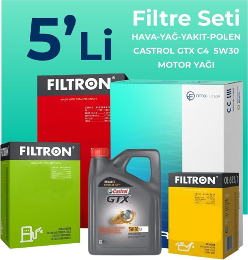 Renault Scenic 1.5 Dizel Filtre Bakım Seti Castrol Motor Yağlı (2009-2016) 5 Li