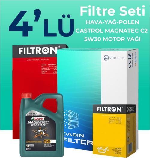 Peugeot 206 1.6 Benzin 109 Beygir Filtre Bakım Seti Castrol Motor Yağlı (2001-2005) 4 Lü