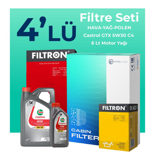 Renault Megane 1.3 Benzin TCe Filtre Bakım Seti Castrol Motor Yağlı (2019-2024) 4 Lü