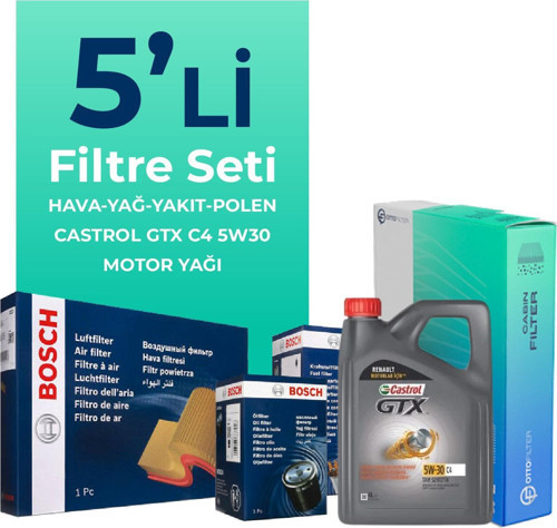Renault Megane 2 1.5 Dizel Filtre Bakım Seti Castrol Motor Yağlı (2002-2010) 5 Li