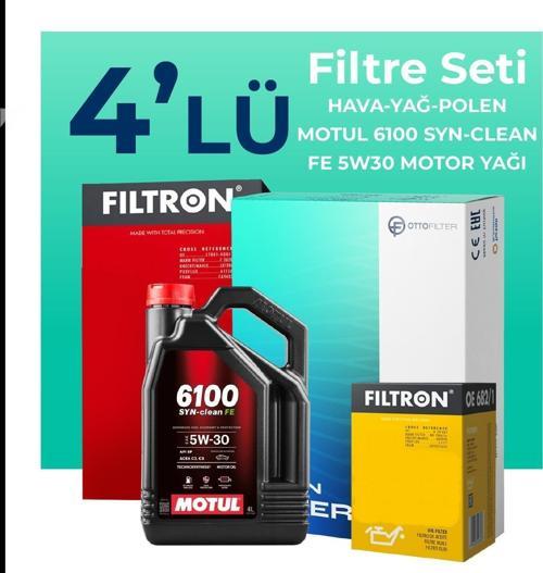 Peugeot 2008 1.5 Dizel Filtre Bakım Seti Motul Motor Yağlı (2019-2024) 4 Lü