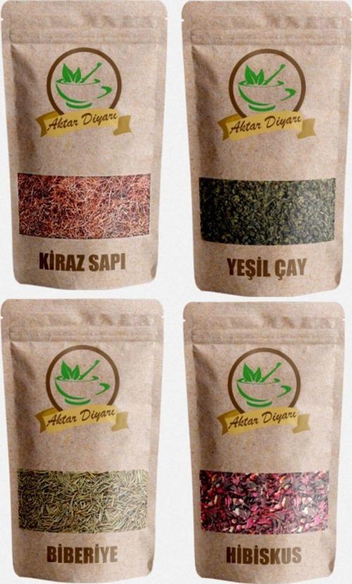 Detoks Seti Kiraz Sapı,Yeşil Çay,Biberiye,Hibiskus 50 Gr'Lık Paket Set