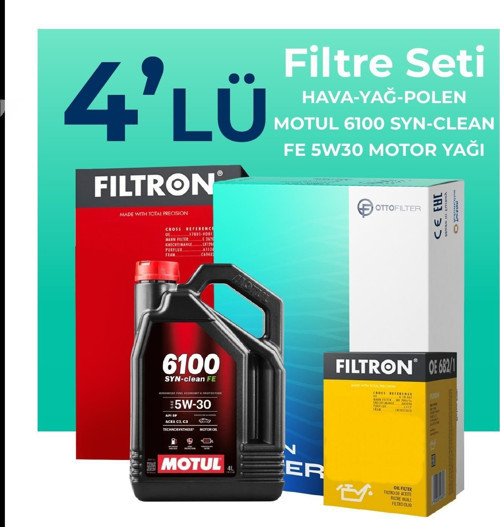Peugeot 307 1.6 Benzin Filtre Bakım Seti Motul Motor Yağlı (2001-2005) 4 Lü
