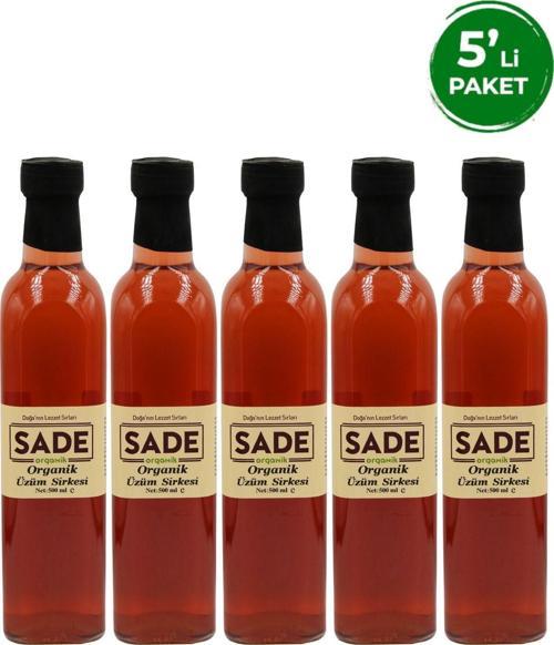 Sade Organik Üzüm Sirkesi 500 Ml 5'Li Paket