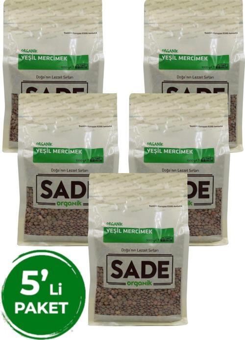 Sade Organik Yeşil Mercimek 1000 Gr 5 Li Paket