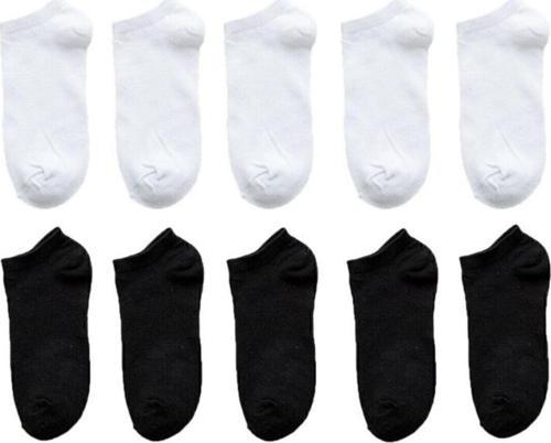 Unisex 10 Çift Koton Ekonomik Siyah + Beyaz Renk Patik